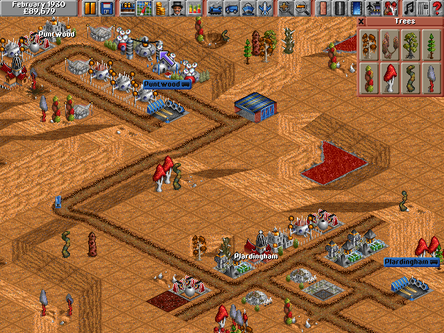 Transport Tycoon: World Editor (DOS) screenshot: Gameplay is pretty much the same like in Transport Tycoon as there were no more special features included.