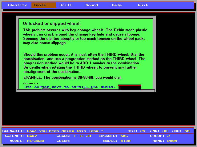Safe Opening Simulator (DOS) screenshot: ... broken locks, and much more.