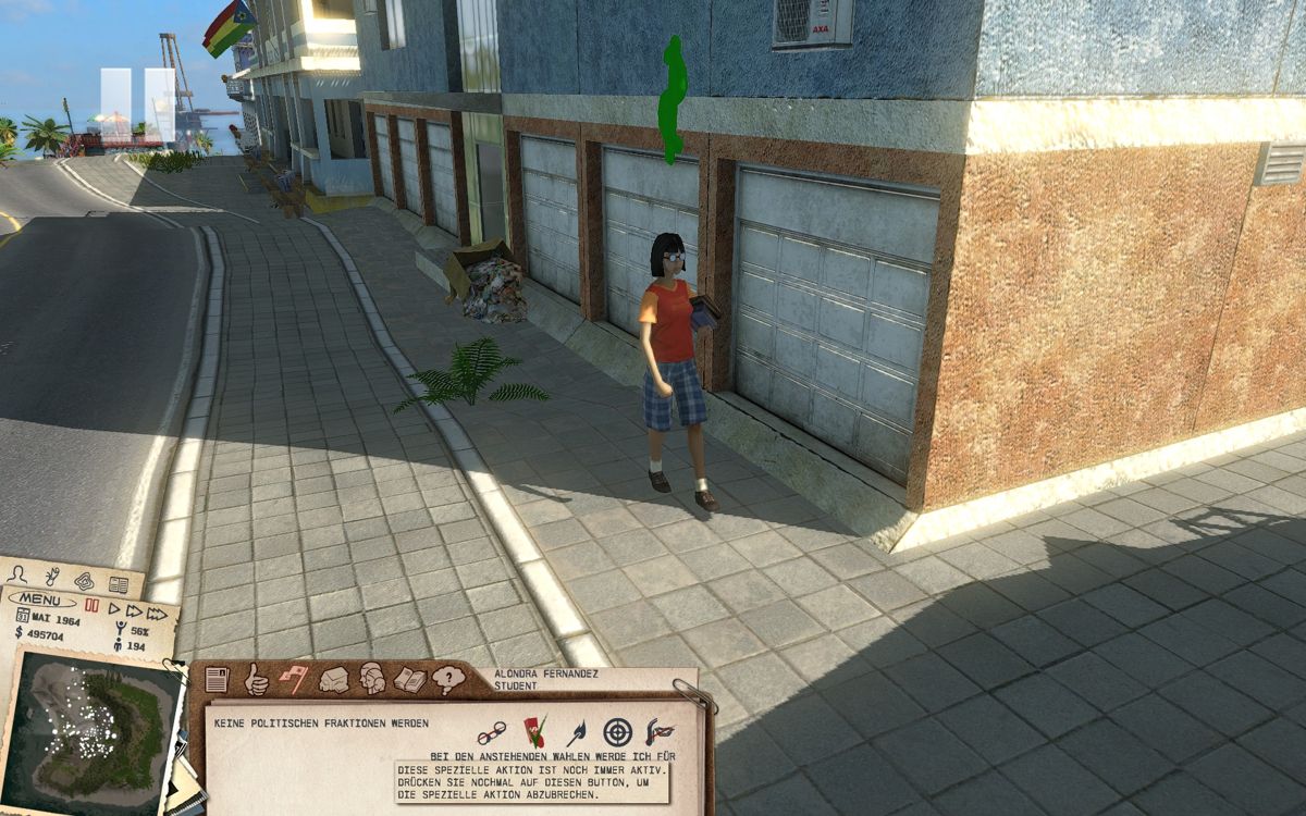Tropico 3 (Windows) screenshot: This girl wants to vote for the other guy - I'm going to persuade her with money.