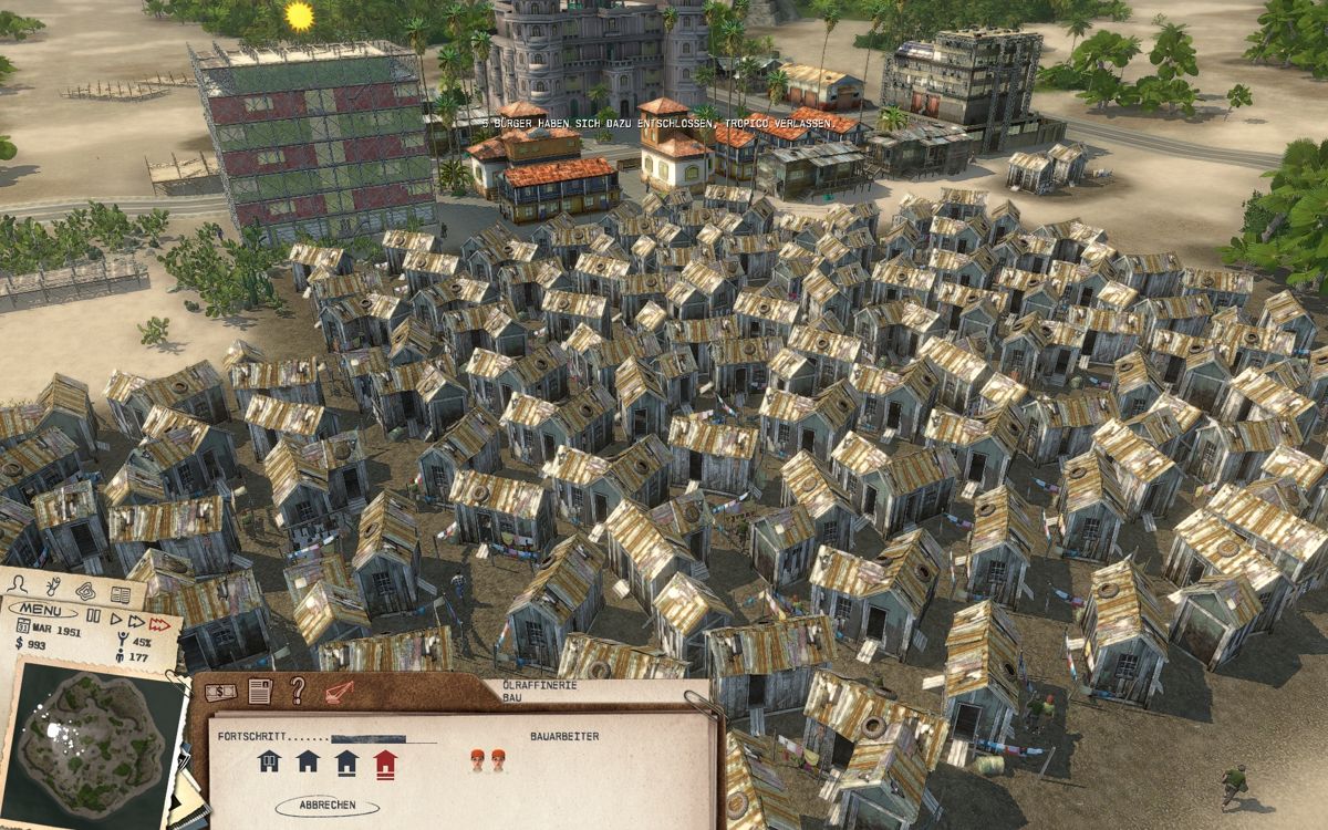 Tropico 3 (Windows) screenshot: Something is going terribly wrong here.