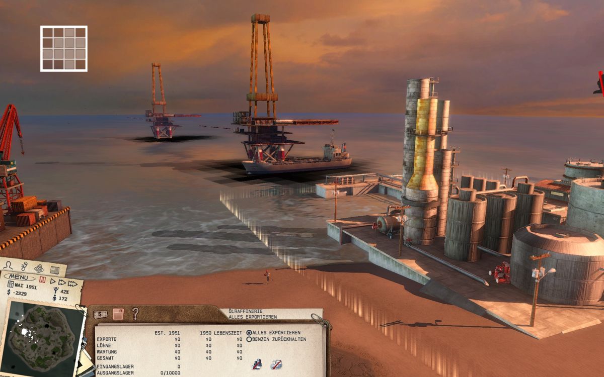 Tropico 3 (Windows) screenshot: Oil brings the big bucks and angers the people.