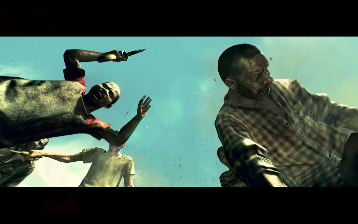 Resident Evil 5 (Windows) screenshot: Chris is dead and being hacked to pieces by zombies.