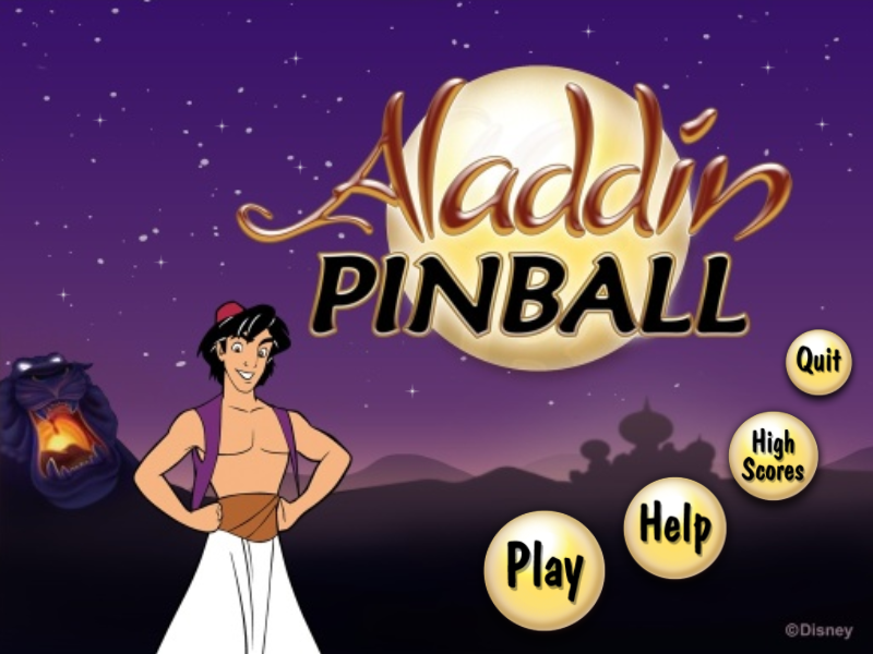 Aladdin Pinball (Windows) screenshot: Main menu.