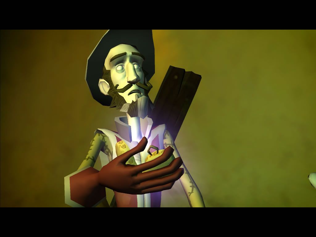 Tales of Monkey Island: Chapter 3 - Lair of the Leviathan (Windows) screenshot: ...until he gets possessed by the Voodoo Lady.