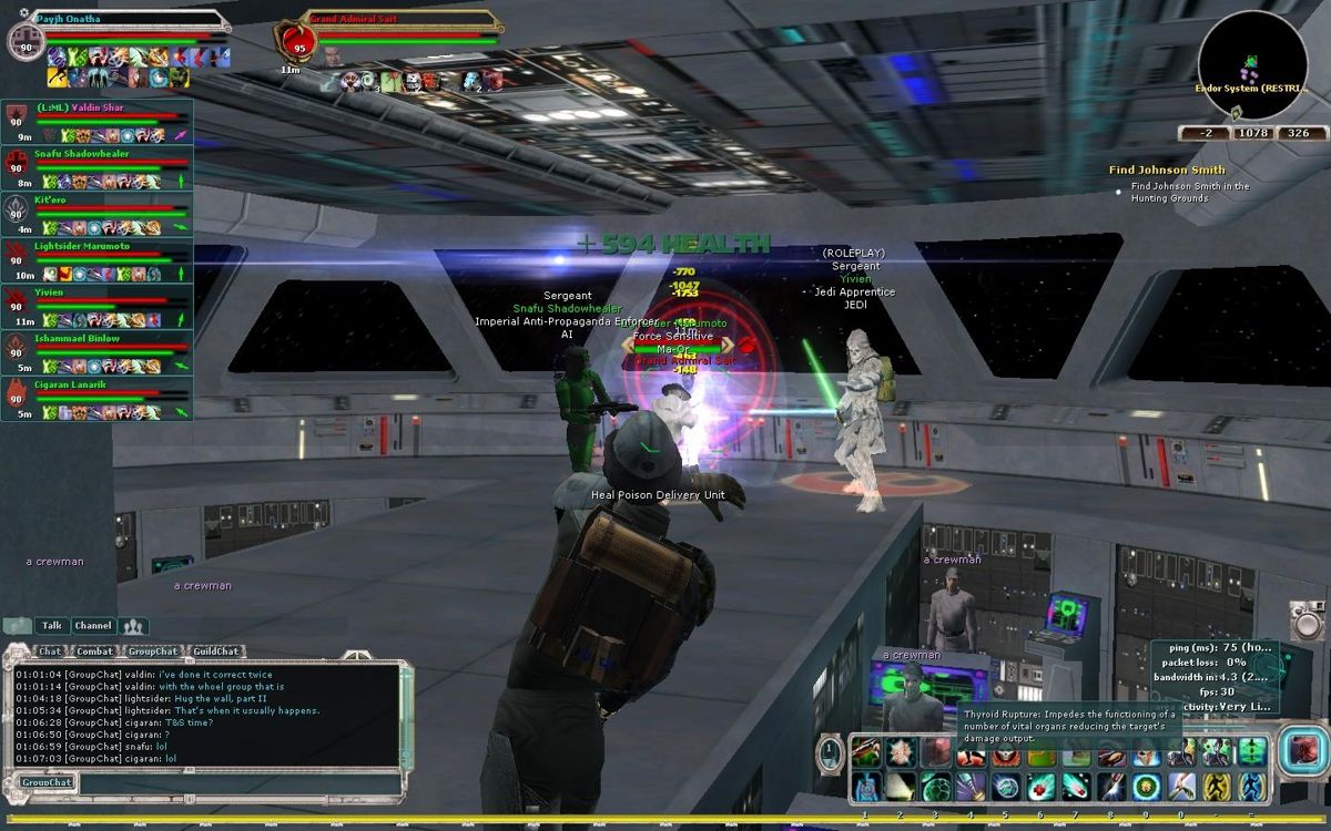Star Wars: Galaxies - The Complete Online Adventures (Windows) screenshot: Final boss battle on the Star Destroyer's bridge.