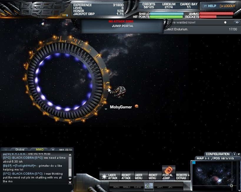 Dark Orbit (Browser) screenshot: Wow, I found a stargate, where will it take me?