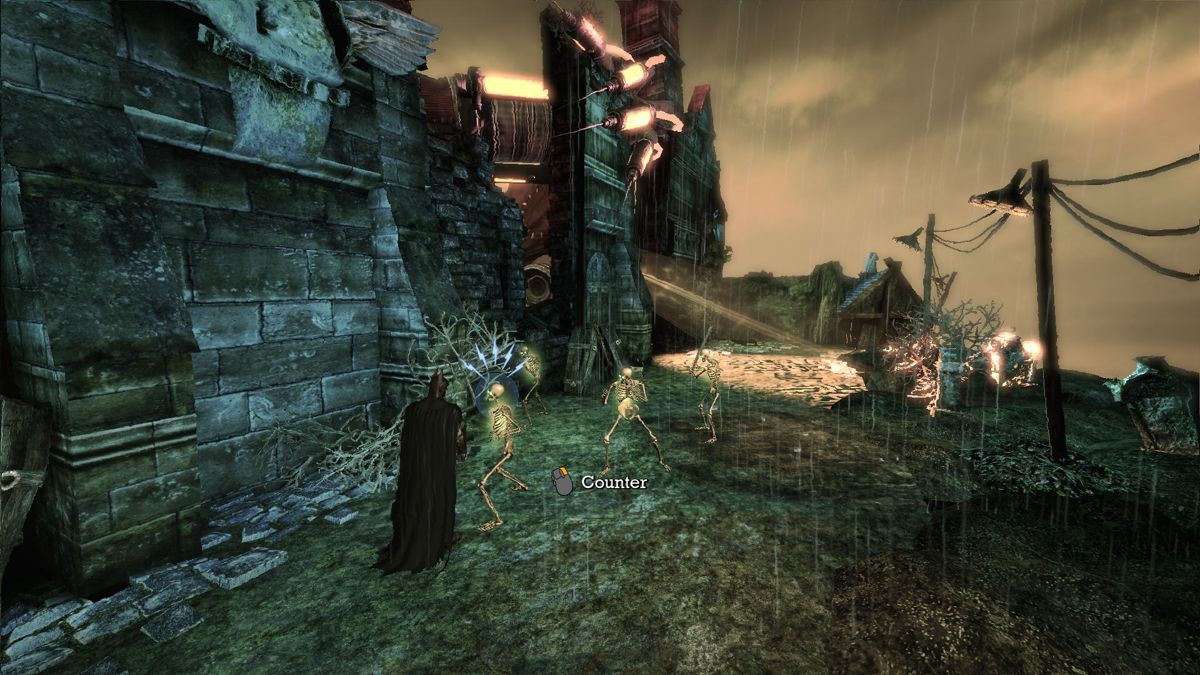 Batman: Arkham Asylum (Windows) screenshot: Fighting against skeletons