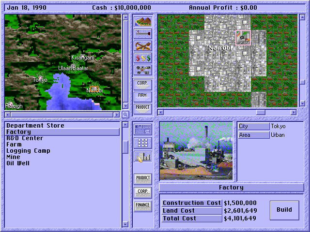Capitalism (DOS) screenshot: Let's build a factory