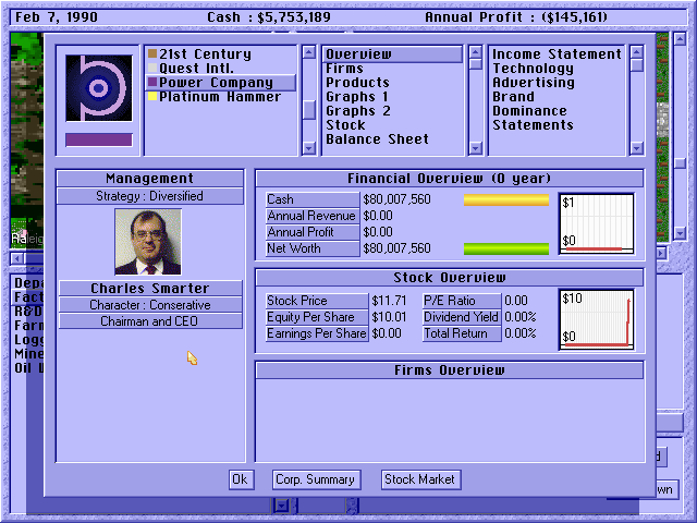 Capitalism (DOS) screenshot: Company detail