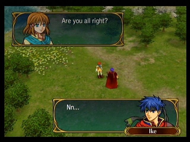 Fire Emblem: Path of Radiance (GameCube) screenshot: Ike and his sister talk in the prologue/tutorial