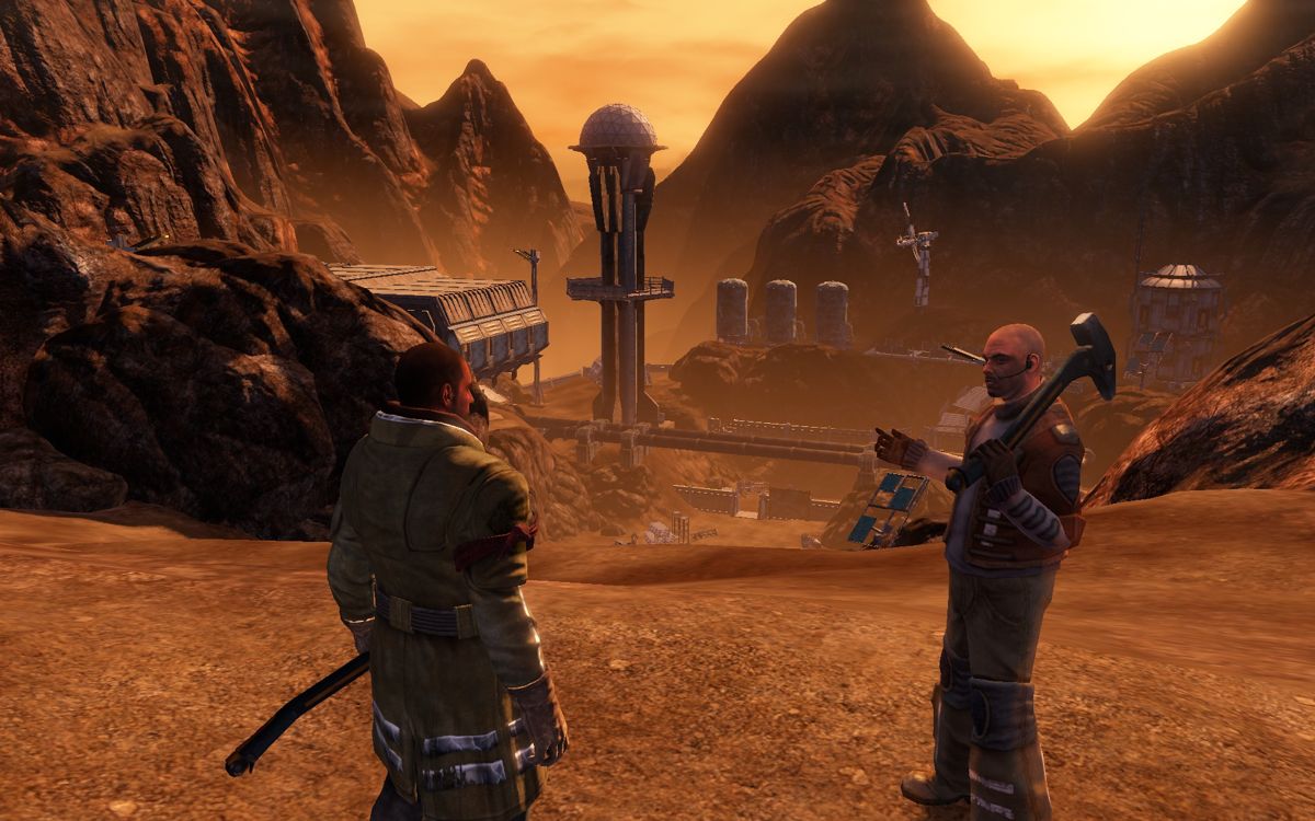 Red Faction: Guerrilla (Windows) screenshot: Mason's first mission is destroy this Outpost - with his hammer!