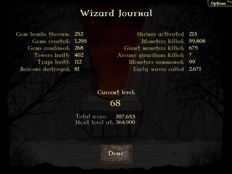 Screenshot of GemCraft Chapter Zero Gem of Eternity (Browser, 2009