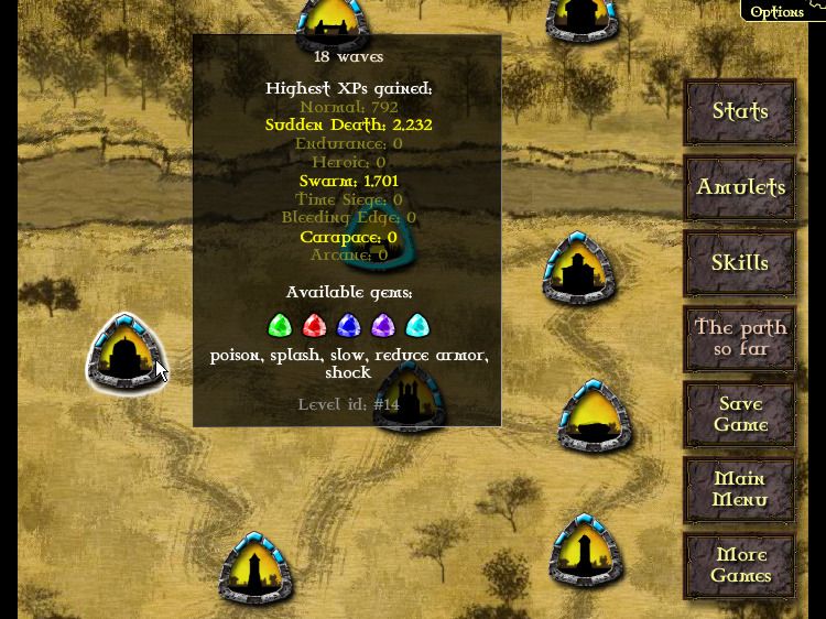 GemCraft: Chapter Zero - Gem of Eternity (Browser) screenshot: Travel map - details for a map level