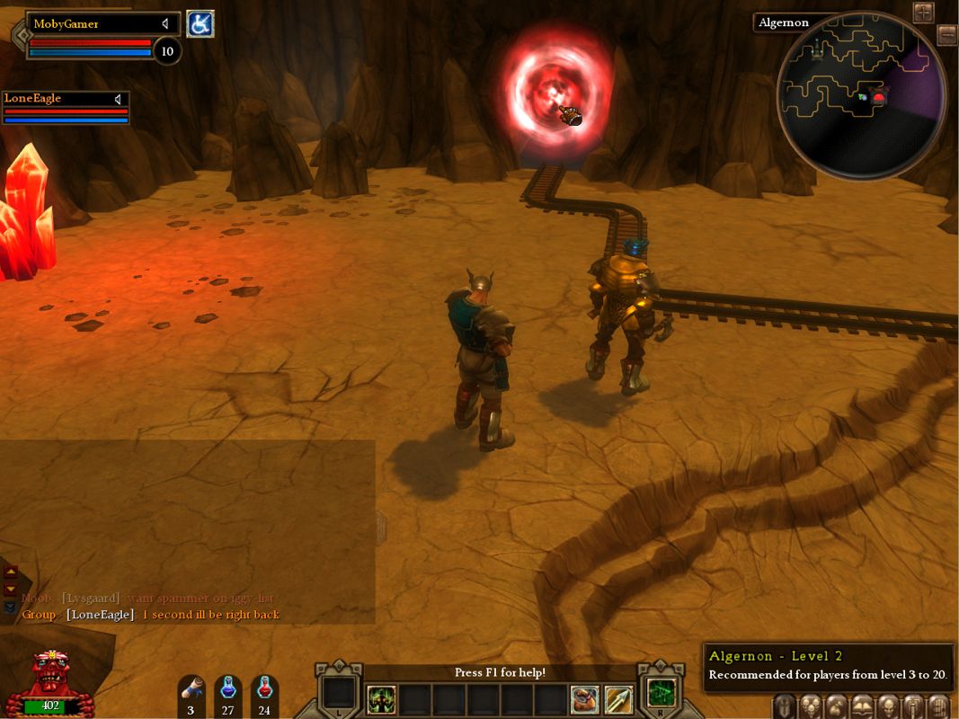 Dungeon Runners (Windows) screenshot: Entrance to Algernon - Level 2.