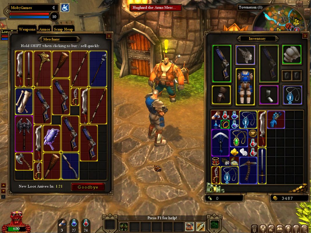 Dungeon Runners (Windows) screenshot: An arms merchant.