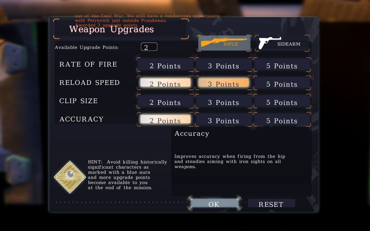 Darkest of Days (Windows) screenshot: Upgrading my weapons.