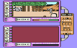 Spy vs. Spy: The Island Caper (Commodore 64) screenshot: Found and assembled all three pits of the missile