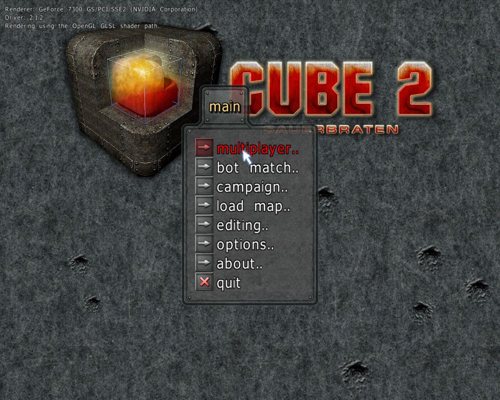 Cube 2: Sauerbraten (Windows) screenshot: The main menu