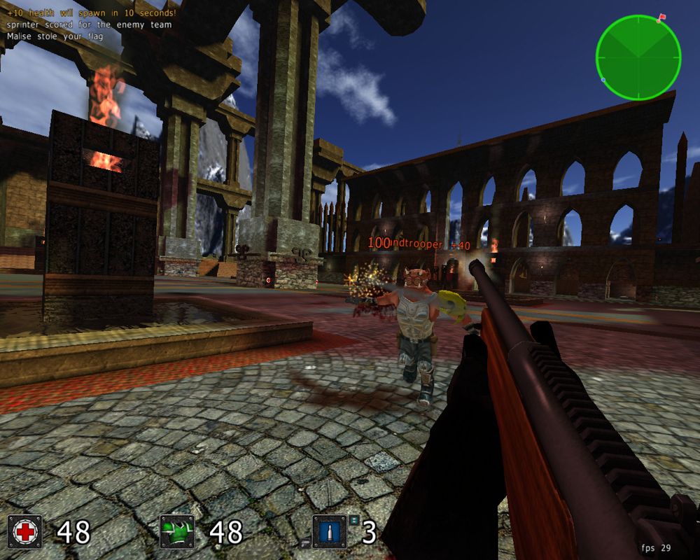 Cube 2: Sauerbraten (Windows) screenshot: The fire and water effects are pretty good