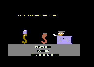 Professor I.Q. (Commodore 64) screenshot: Play 1 Wins!