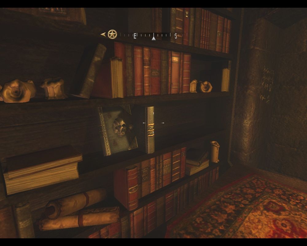 Wolfenstein (Windows) screenshot: These manuscripts are a clear reference to tomes of power in Heretic games. Just check Heretic: Shadow of the Serpent Riders cover.