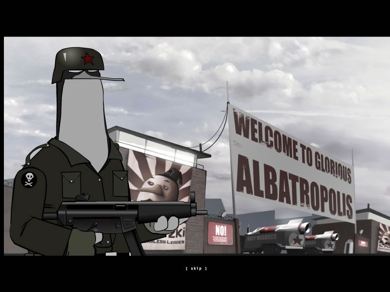 Rocketbirds: Revolution! (Browser) screenshot: Albatropolis is presented in the introduction sequence.