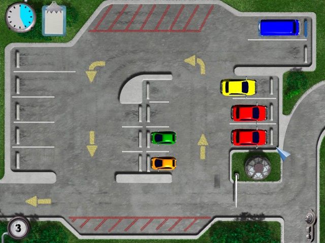 Disney•Pixar Monsters, Inc.: Scream Team Training (Windows) screenshot: The Parking Lot: park the cars in the right places.