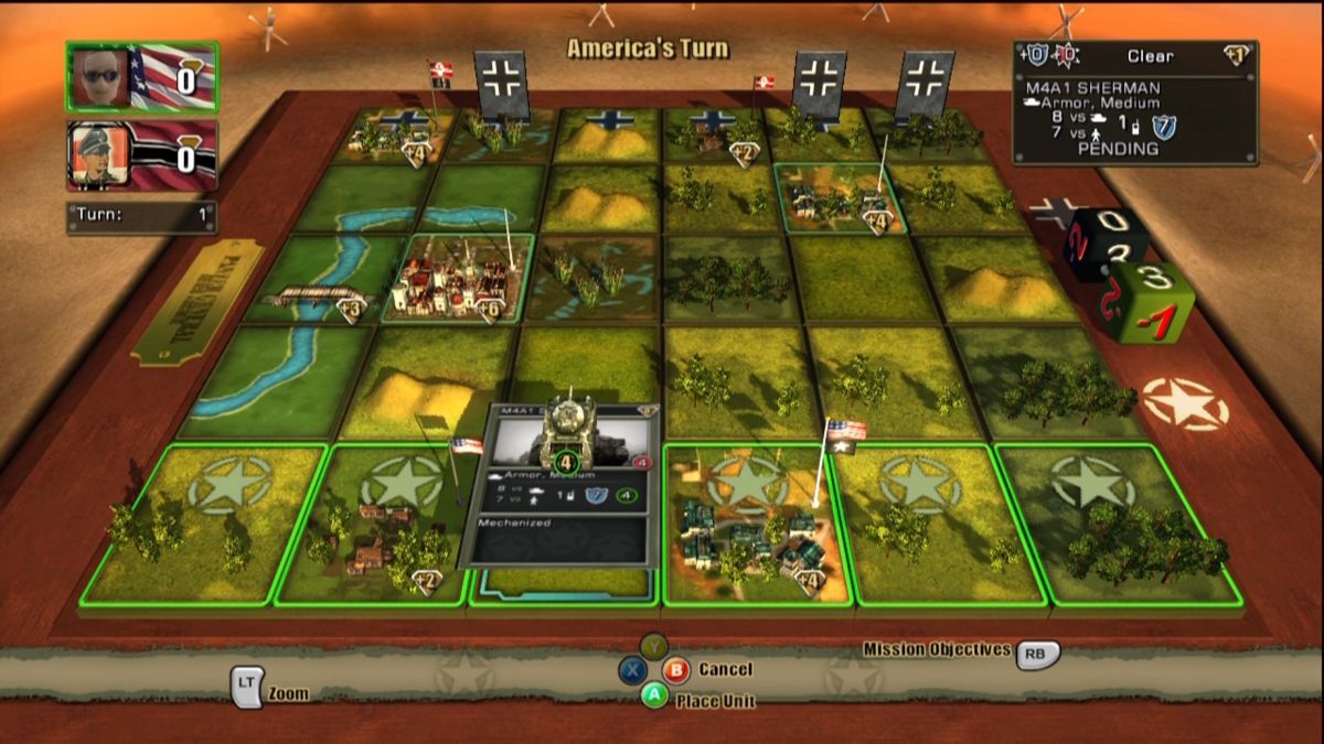 Panzer General: Allied Assault (Xbox 360) screenshot: Placing my first unit on the board.
