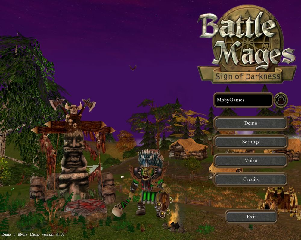 Battle Mages: Sign of Darkness (Windows) screenshot: Main menu (demo version)