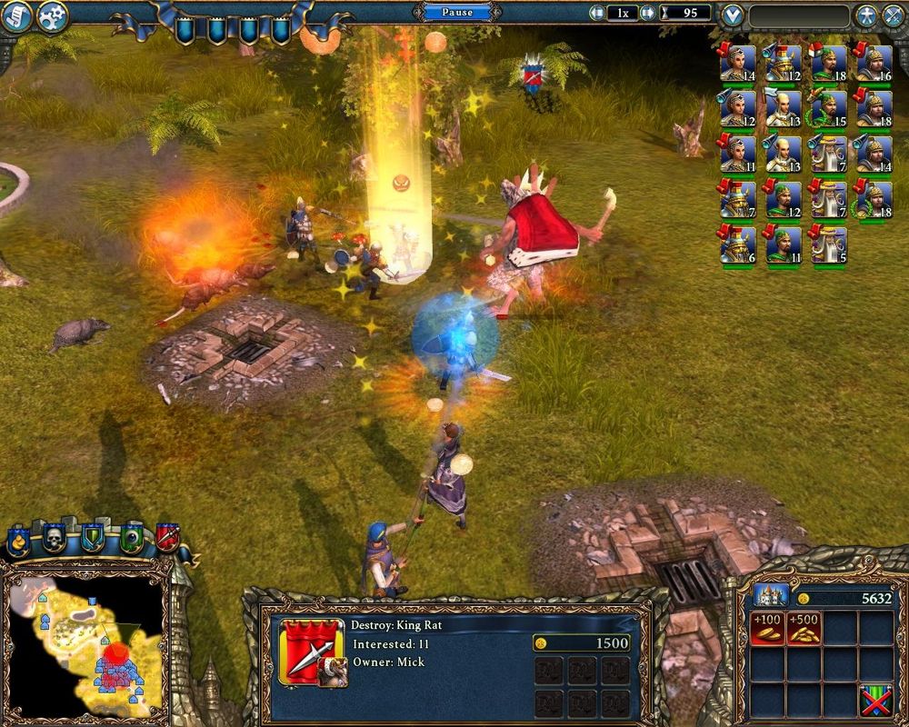 Majesty 2: The Fantasy Kingdom Sim (Windows) screenshot: The King Rat has finally appeared and the heroes are eager to get the money for his kill.