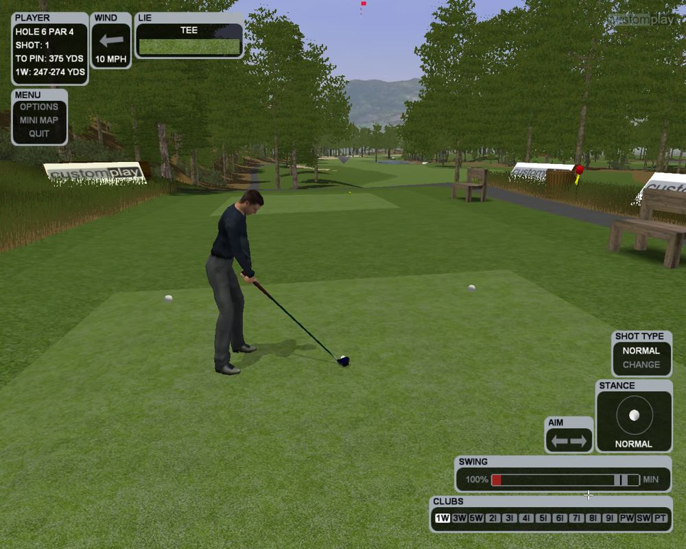 CustomPlay Golf (Windows) screenshot: Playing on a pre-made course (demo version)