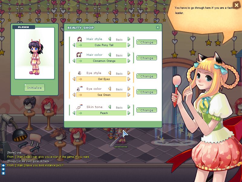 La Tale (Windows) screenshot: A cute beauty with cat ears runs the local beauty shop.