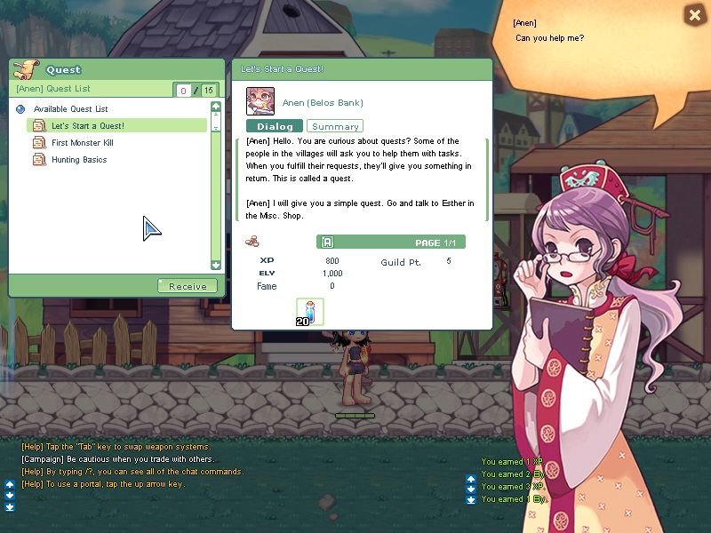 La Tale (Windows) screenshot: Receiving my first quests. You can accept up to 15 quests concurrently in the beginning.