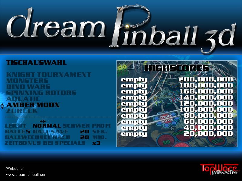 Dream Pinball 3D (Windows) screenshot: Table select (demo version)