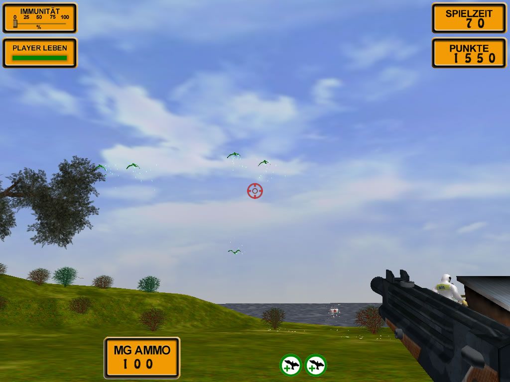 Jagd auf die Vogelgrippe (Windows) screenshot: We got ourselves a machine gun (demo version)