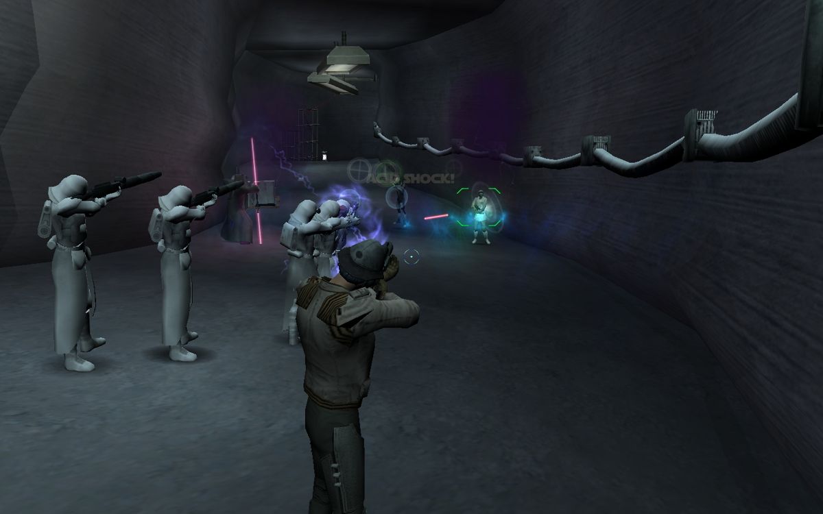 Star Wars: Galaxies - The Complete Online Adventures (Windows) screenshot: The battle progresses inside the base. Rebels try to hold off Imperials long enough to escape.