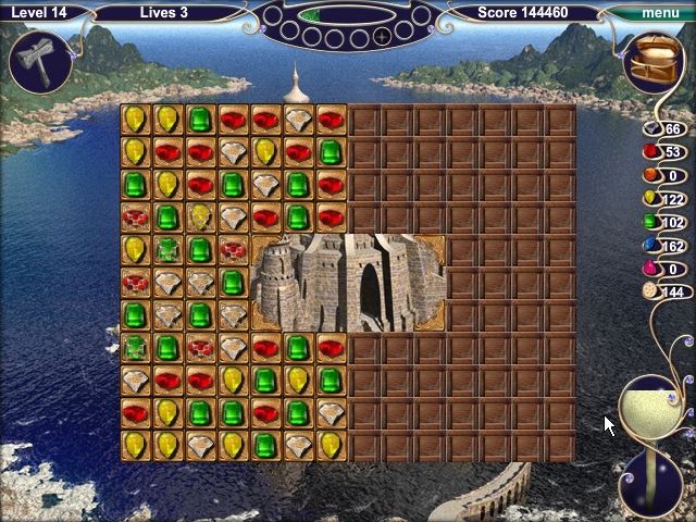 Jewel Match 2 (Browser) screenshot: Level 14 is equally divided between packed and unpacked jewels.