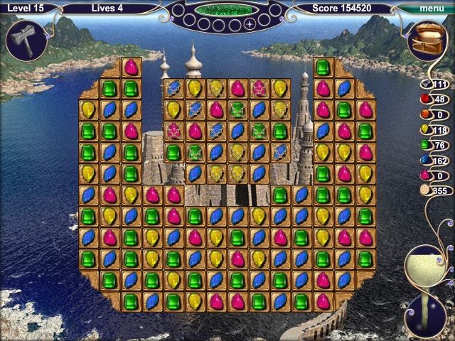 Jewel Match 2 (Browser) screenshot: Level 15 is pure gold with many chains, thus takes a little longer.