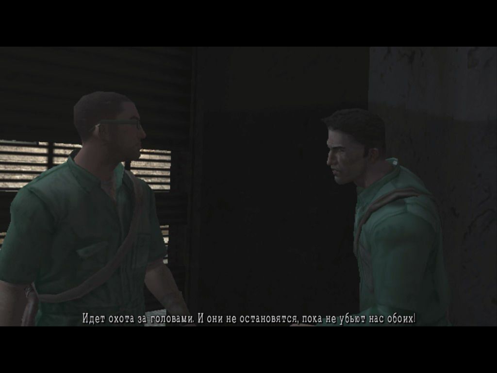 Manhunt 2 (Windows) screenshot: Conversing with another prisoner (in Russian)