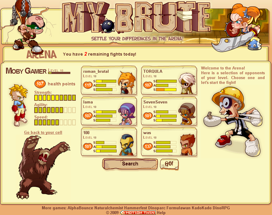 My Brute (Browser) screenshot: Selecting an opponent