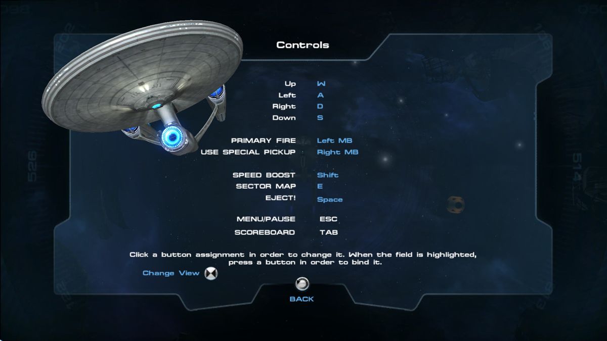 Star Trek: D-A-C (Windows) screenshot: Controls screen