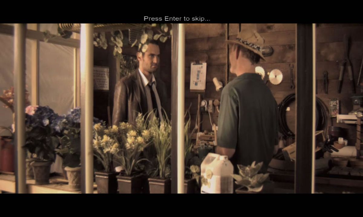 Casebook: Episode III - Snake in the Grass (Windows) screenshot: Burton interrogates the gardener