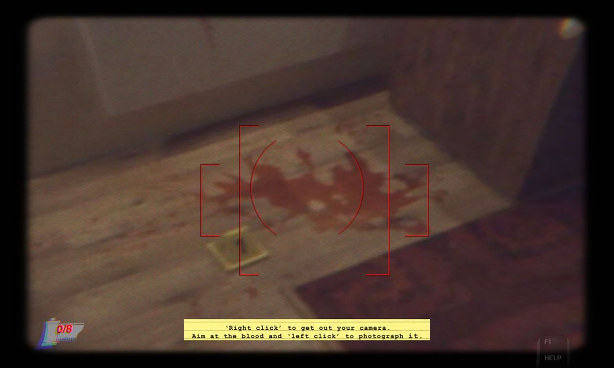Casebook: Episode III - Snake in the Grass (Windows) screenshot: Photographing a pile of blood