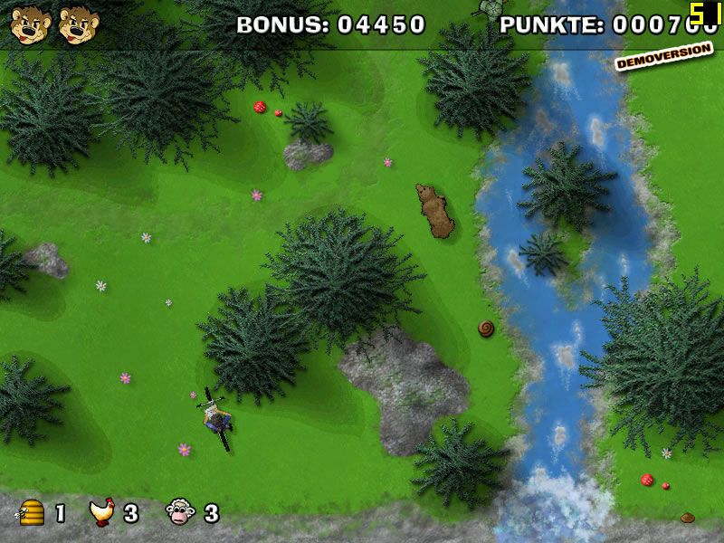 Bruno: Das Spiel (Windows) screenshot: A turd distracts the dogs (demo version)