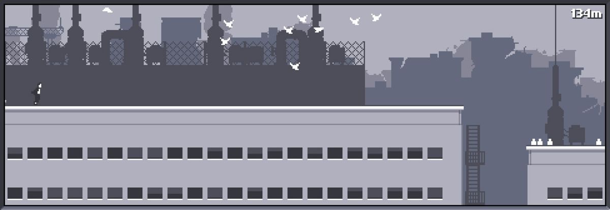 Canabalt (Browser) screenshot: The birds will fly away when you pass.