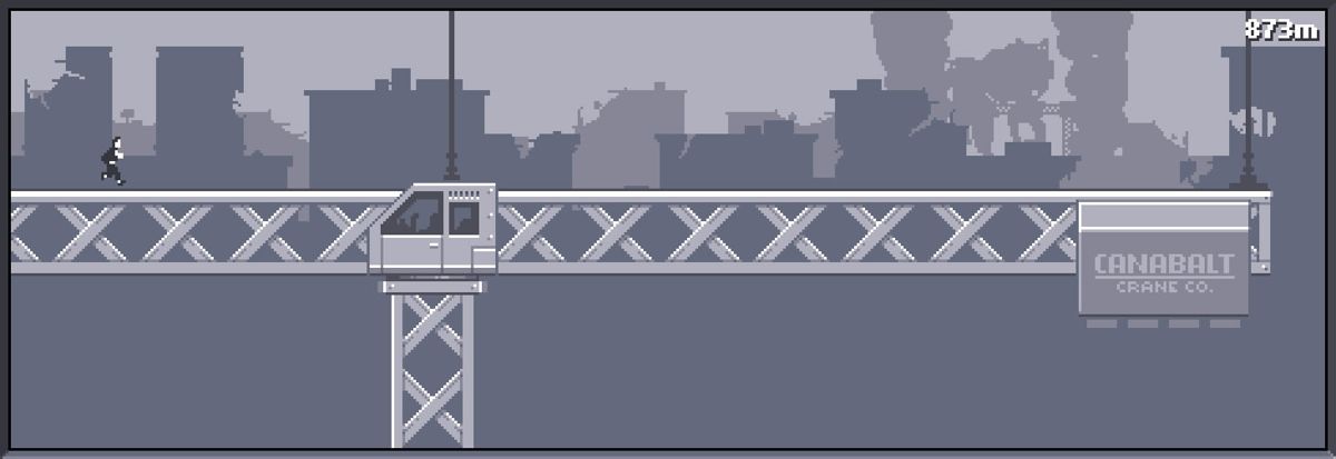 Canabalt (Browser) screenshot: Running on top of a crane.