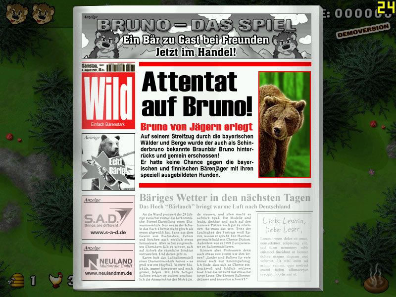 Bruno: Das Spiel (Windows) screenshot: Game over (demo version)
