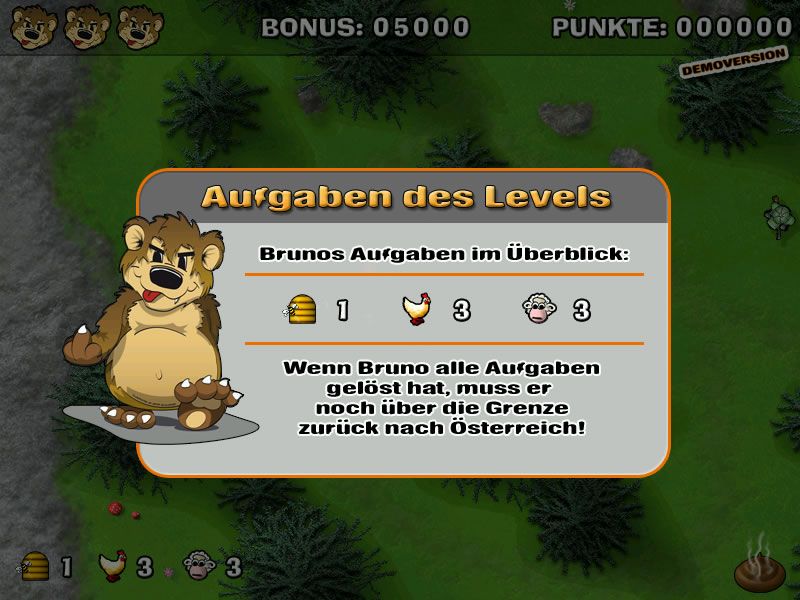 Bruno: Das Spiel (Windows) screenshot: Mission briefing (demo version)
