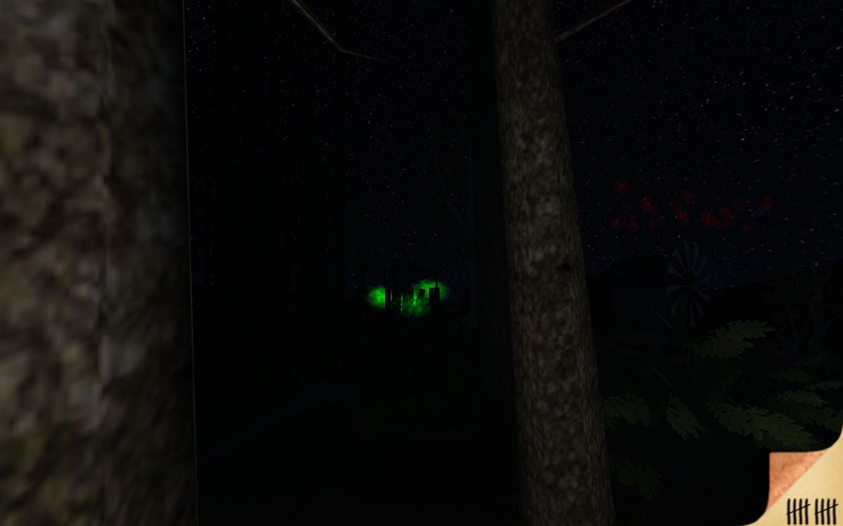 Hærfest (Windows) screenshot: Places where you can hide from the hunter are marked in green.