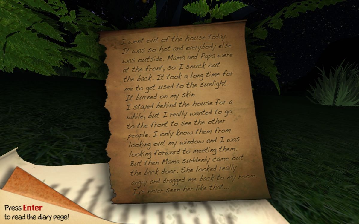 Hærfest (Windows) screenshot: Parts of the story can be found out by locating fragments from the maiden's diary.